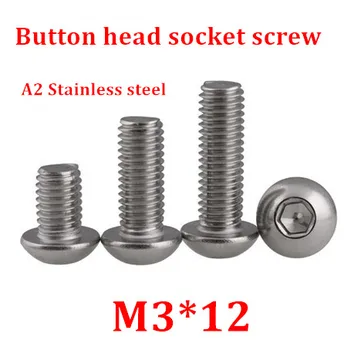 

100pcs/lot M3*12 Bolt A2-70 ISO7380 Button Head Socket Screw/Bolt SUS304 Stainless Steel M3X12mm