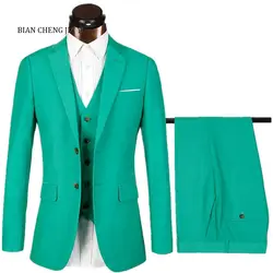 Зеленый свадебные костюмы для мужчин Зубчатый воротник Slim Fit (куртка + жилет брюки для девочек галстук бабочка) Индивидуальный заказ