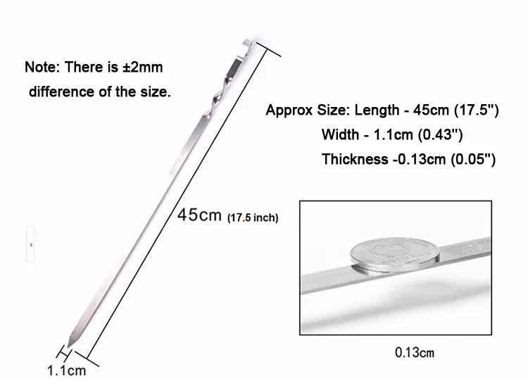 Горячая Шпажки для барбекю вилка для обжарки 6 шт./лот 17,7 ''/45 см шампур из нержавеющей стали плоский шампуры для мяса Спорт на открытом воздухе длинные espeto inox