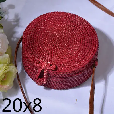 Плетеная Сумка из ротанга, круглая соломенная сумка на плечо, маленькие пляжные сумки, женские летние полые сумки ручной работы, сумки через плечо - Цвет: red20x8cm
