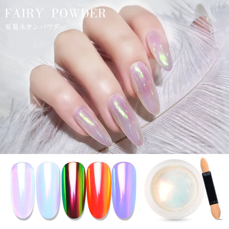 

1 Box Iridescent Pearl Shell Powder Chameleon Neon Nail Glitter Mirror Powders DIY Chrome Dust Pigment UV Gel Polish Decorations
