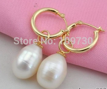 

ry00409 Baroque 15mm white freshwater pearl dangle earring 14k-20 gold hook
