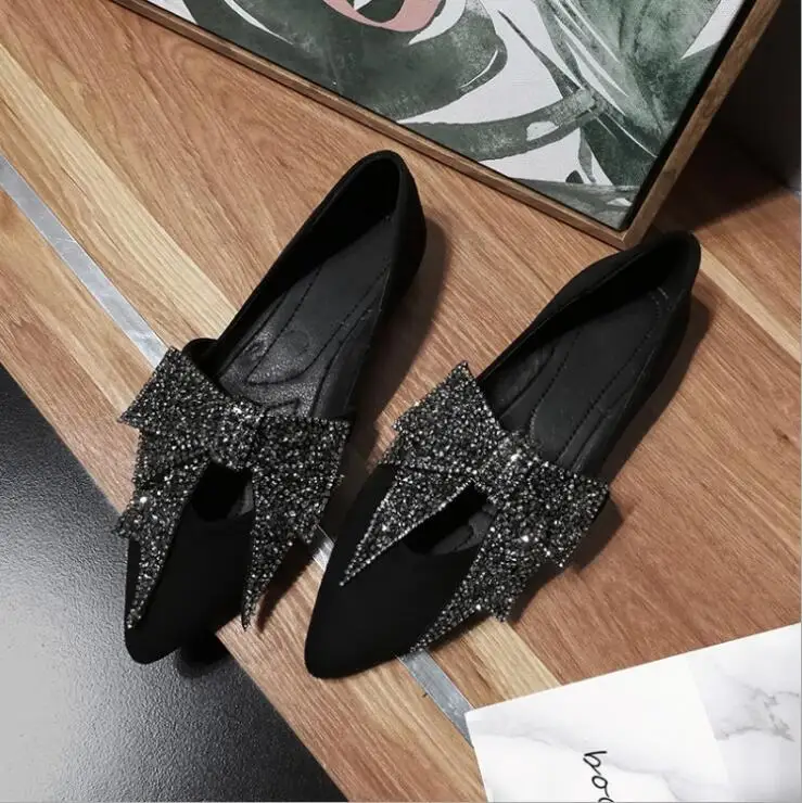 High quality women shoes fashion leather Casual Crystal Butterfly-knot flats women shoes Ballet dancing shoes Mujer zapatos W086 Women's Shoes