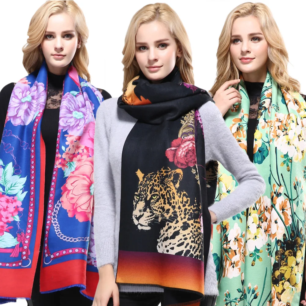 [VIANOSI] Sale Brand Winter Floral Scarf Women Wool Bufandas Warm Cashmere Winter Shawls and Scarves Woman RE051