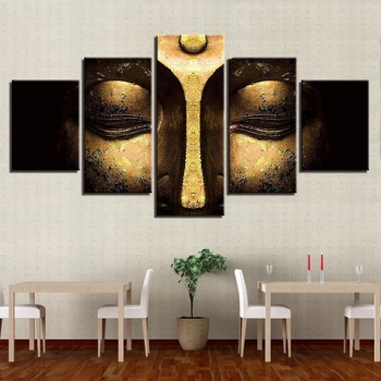 

Wall Art Canvas HD Prints Poster Home Decor Pictures 5 Pieces Golden Buddha Peaceful Face Painting Modular Living Room Framework