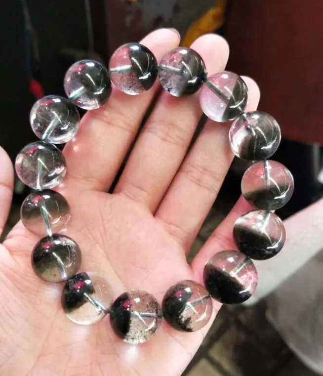 

Free Shipping AAA 100%Natural 16mm Green Ghost crystal Round Bead Bracelet