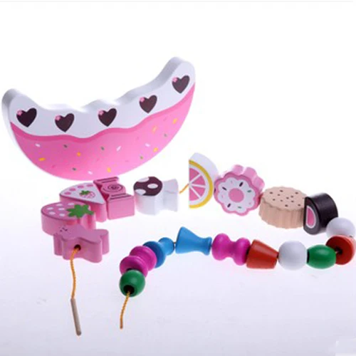 

Artificial Wood Cake Fruit jigsaw puzzle toy Balance Frame Children Kids Tollder Educational Assembling Wooden Toys