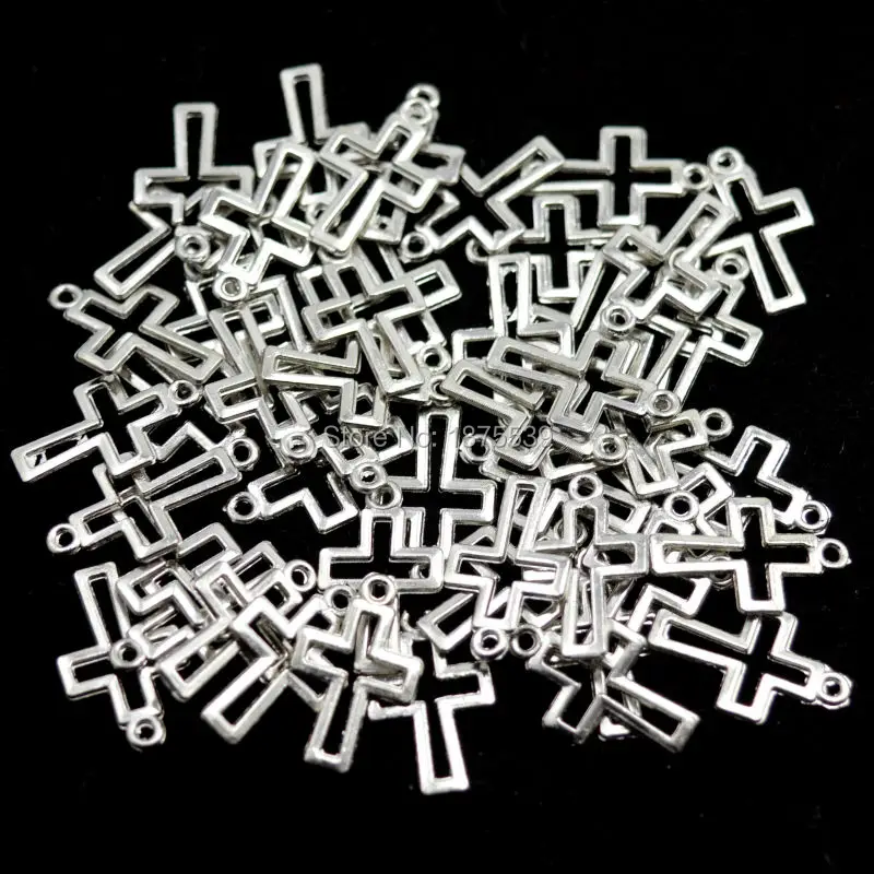 

100 pieces Jesus hollow cross small zinc alloy pendant simple religious cross 3 colors