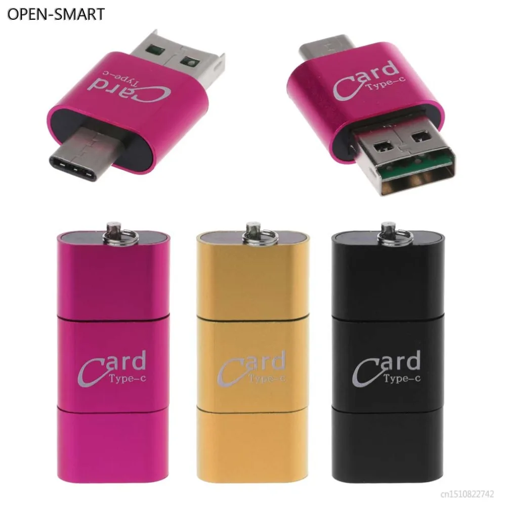 Открытым SMART мини универсальный 3 in1 OTG Тип-C Алюминий Card Reader USB 3,0 2 TF слот для SD для телефонов ПК
