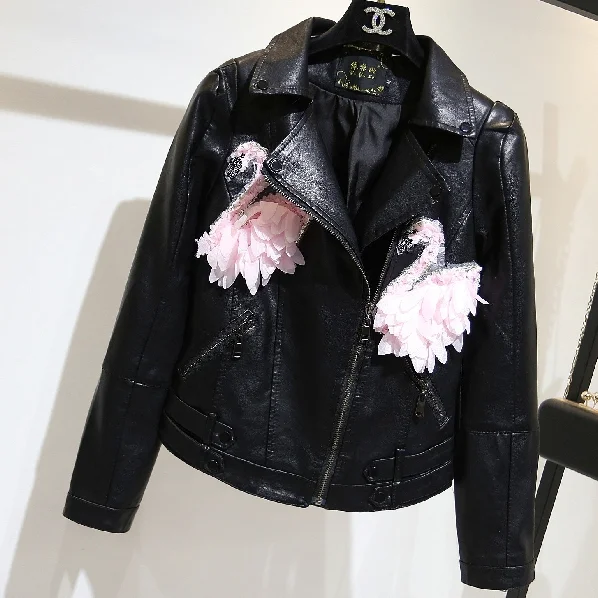 Women's Zippers PU Leather Motorcycle Jackets 2018 Autumn