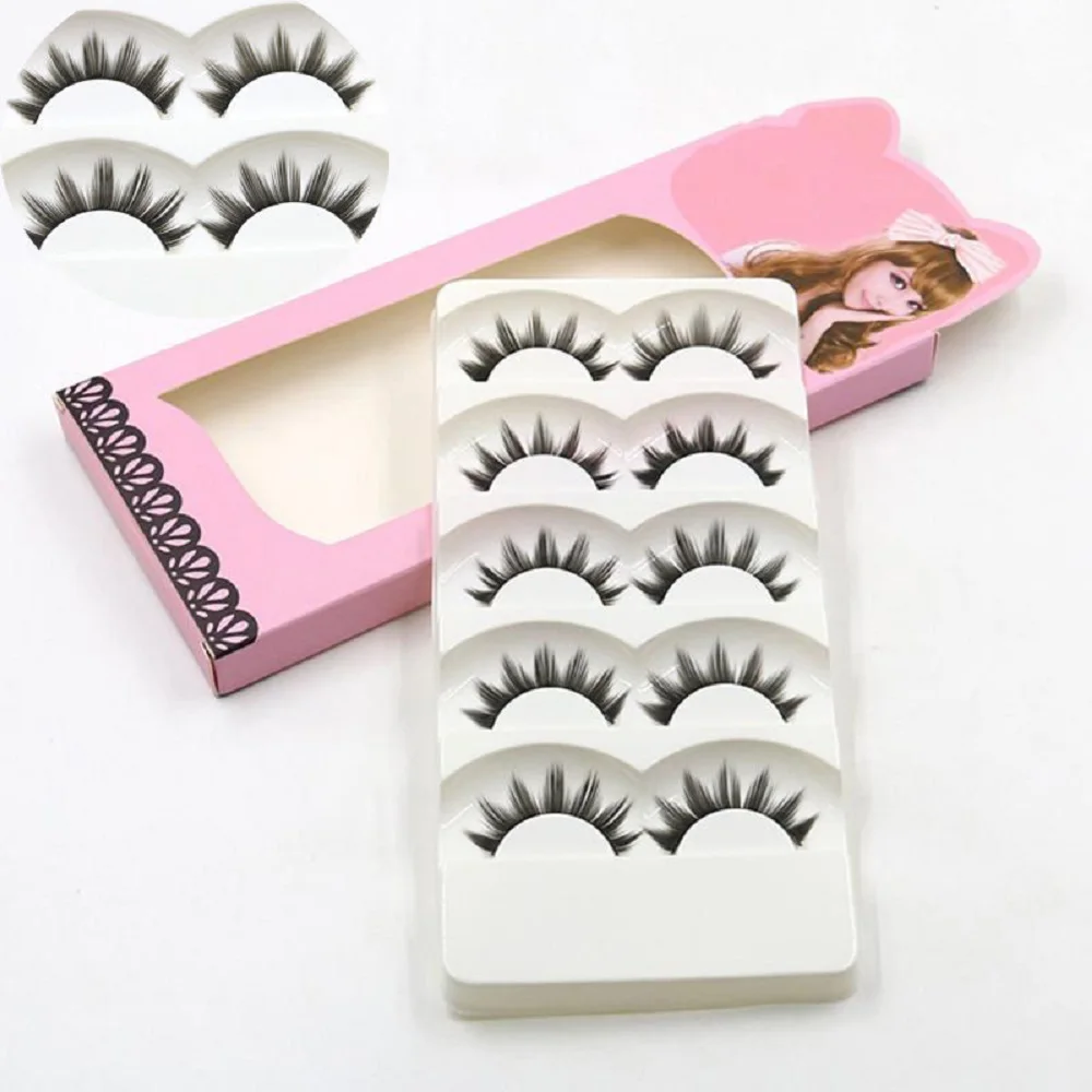 

5 Pairs Fashion Women Soft Natural Long Cross Fake Eye Lashes Handmade Thick False Eyelashes Extension Beauty Makeup Tools