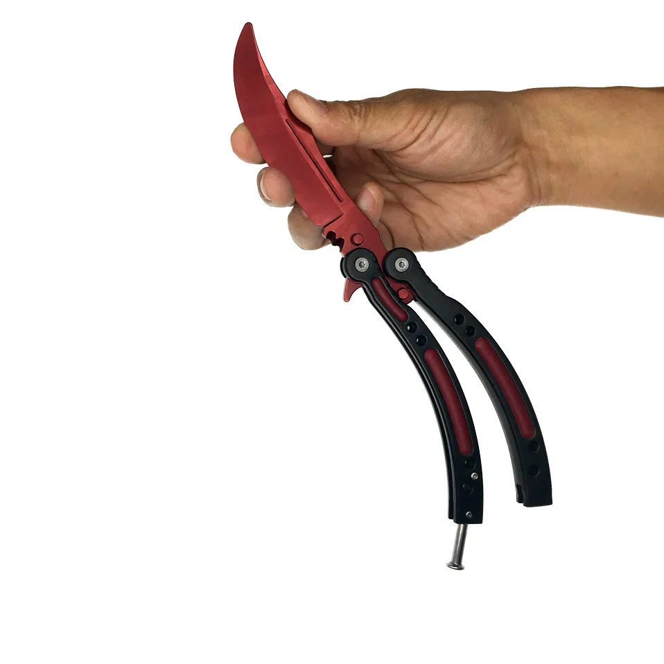 Swayboo CS GO Karambit складной нож бабочка выцветает красочная бабочка в ноже doppler обучение без края вой практический инструмент - Цвет: Black Red