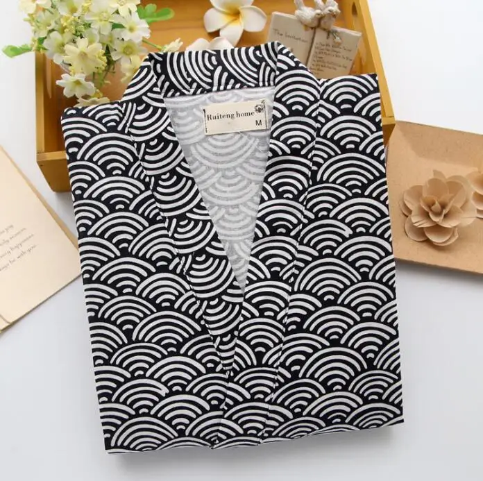 Пижама Мужская с длинным рукавом кимоно одежда для сна хлопковая Ночная рубашка