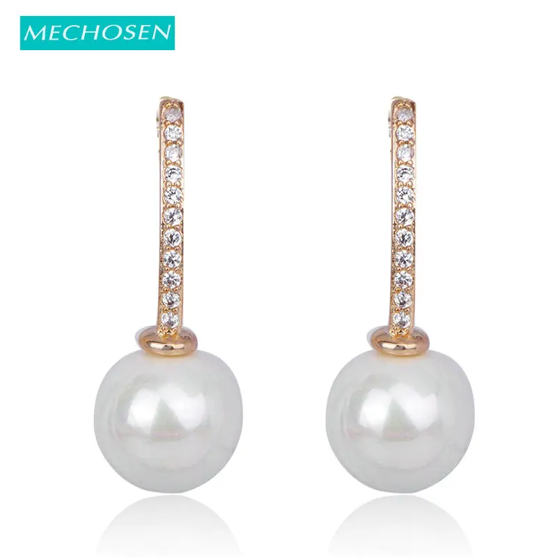 

MECHOSEN Elegant Round Long Earrings Simulated Pearl Material Earring For Women Girls Ear Drop Jewelry Valentine days Gift