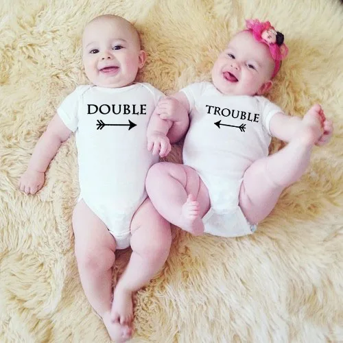 

Double and Trouble Baby Girls Boys Clothing Bodysuit Summer Short Sleeves Jumpsuit Twins Baby Clothes Unisex