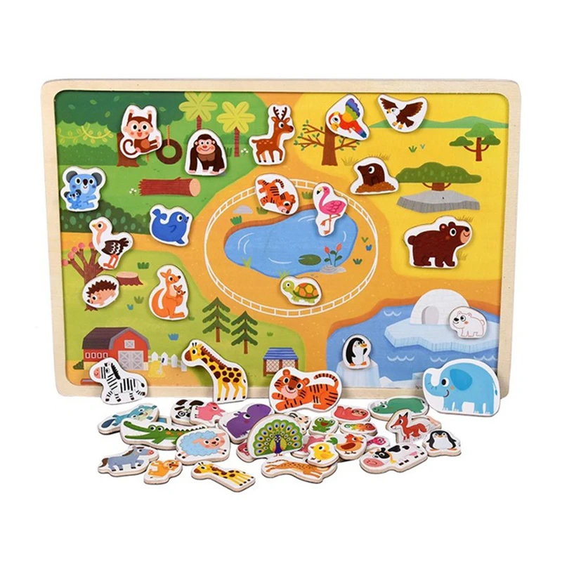 

Children's Wooden Scene Toy Car Farm Magnetic Three-dimensional Puzzle Wooden Magnetic Puzzle Traffic Animal Optional