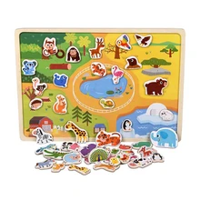 Children's Wooden Scene Toy Car Farm Magnetic Three-dimensional Puzzle Wooden Magnetic Puzzle Traffic Animal Optional wooden baby puzzle toy magnetic fruit tree