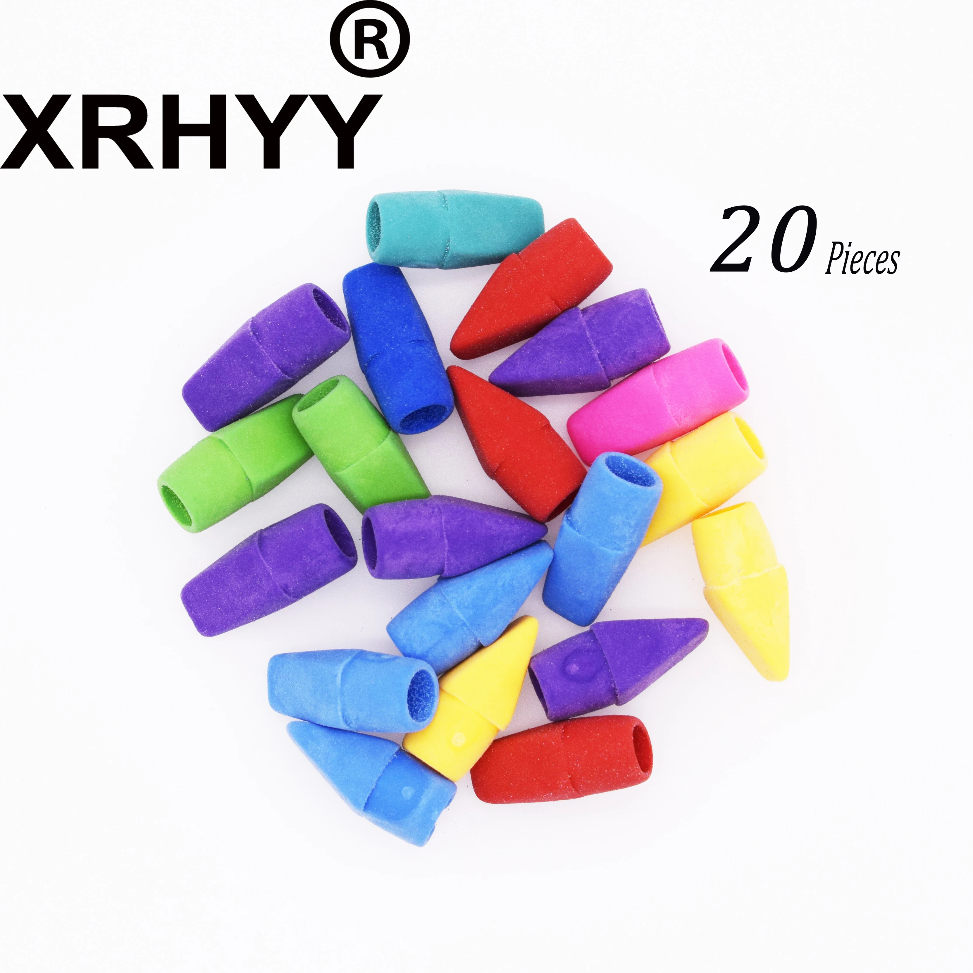 XRHYY 1 Упаковка из 20 штук Карандаш Топ ластик крышки зубило форма карандаш ластик топперы ассорти цветов оптом(случайный цвет