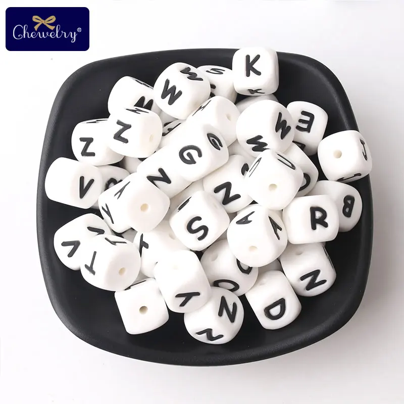 

500PC 12mm English Alphabet Silicone Teether 26 Letters Beads Baby Nursing Chewable Beads For Baby DIY Jewelry Bracelet Necklace