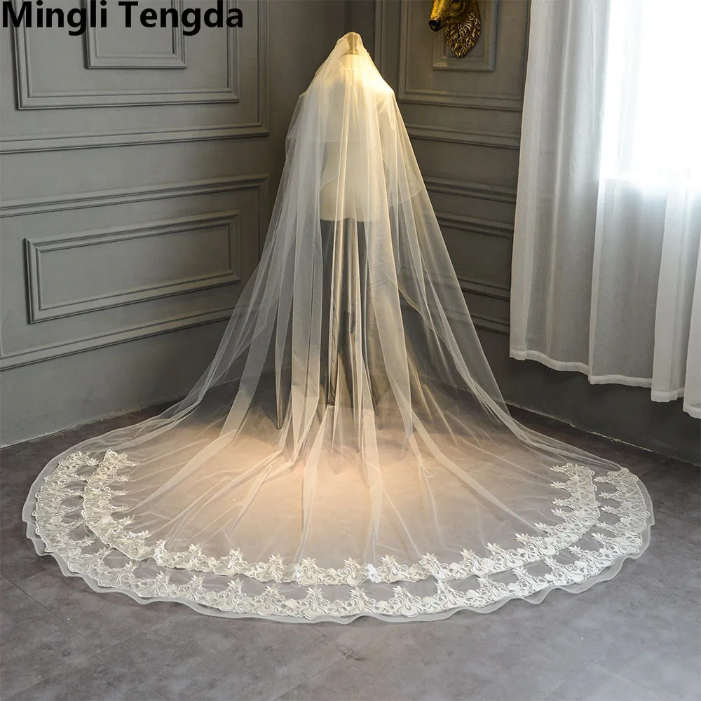 

3.5M Cathedral Wedding Veil Two Layer Wedding Veils Lace Bridal Veils with Comb velos de novia Wedding Accessories Mingli Tengda
