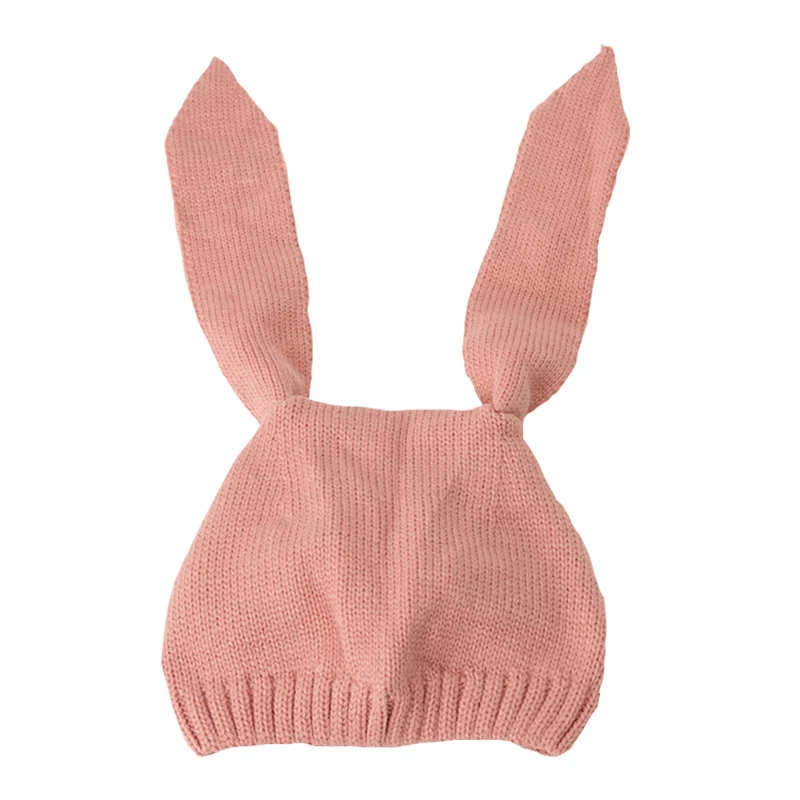 Rabbit Ear Baby Hats Baby Toddler Kids Boy Girl Knitted Crochet Beanie Lovely Winter Warm Hat Cap For Baby Photo Props - Цвет: pink