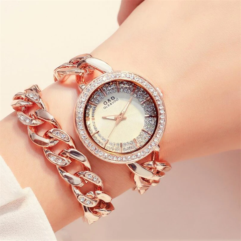 

Ataullah New Gold Watch Women Luxury Brand New Style Ladies Quartz-Watch Gifts For Girl Full Stainless Steel Rhinestone Wristwat