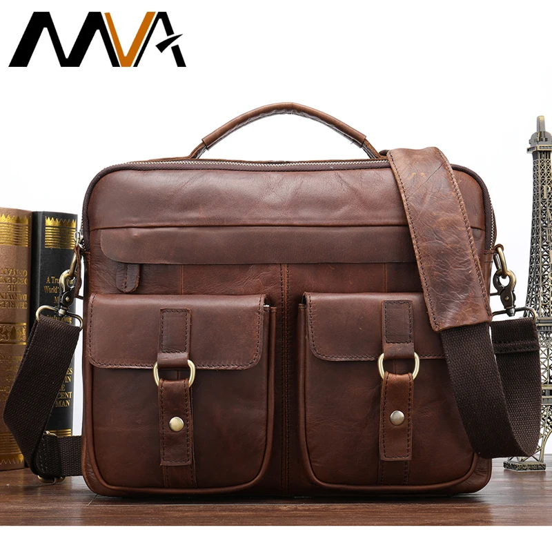 Male Briefcase Men's Genuine Leather Laptop Messenger Bag for Men