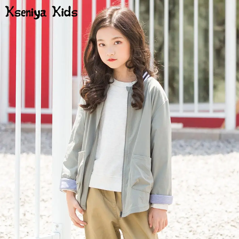 

Kseniya Kids 2018 New Cotton Zipper Baseball Uniform Fashion Cute Big Girls Jacket Active Sport Clothes Girls Coat Clothes