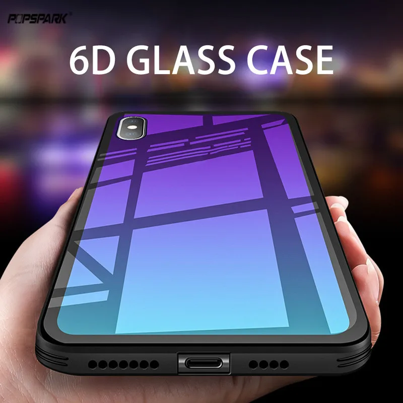 

TPU Plating Luxury Phone Back Shell Gradient Soft Edging Translucent Tempered Glass Case for IPhone X 7 8 6 6S Plus XS Max XR XS
