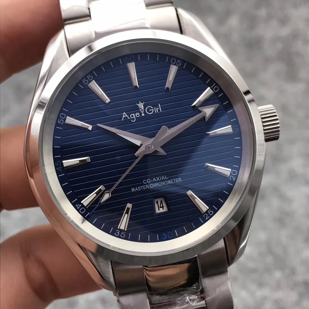 

2019 Luxury Brand New Men Watch Stainless Steel Black Brown Leather Aqua Terra Waterproof Automatic Mechanical Sport Silver Blue