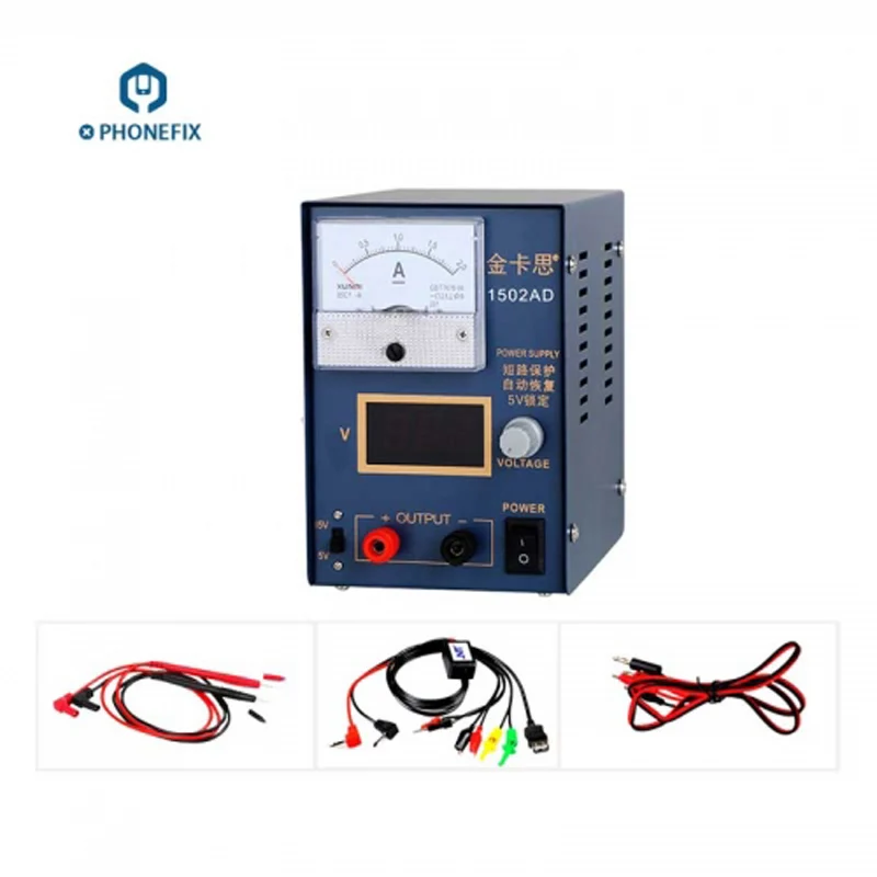 

15V 2A Mini Adjustable DC Power Supply Station LCD Display Phone Power Tester with Lead Probe Needle Tip and Power Supply Cable