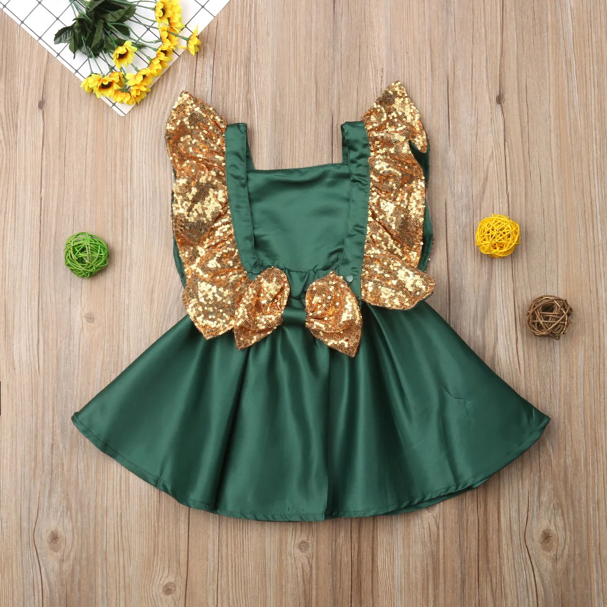 Christmas Kids Baby Girl Sequins Bowknot Green Pretty Cute Dress Wedding Party Princess Dresses | Детская одежда и обувь