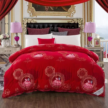 

Queen King size Red Wedding Comforter Bedding Quilted Winter Warm Throw Blanket set Soft Duvet cover filler