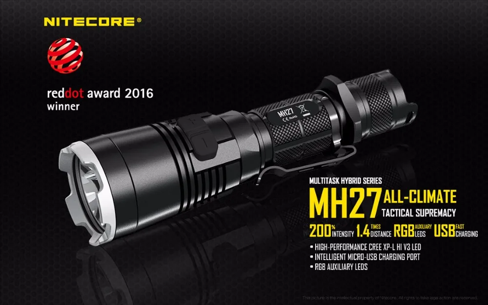 NITECORE MH27 USB Перезаряжаемый фонарик комплект CREE XP-L HI V3 Макс 1000 люмен ручной фонарь луч бросать 462 м тактический фонарь Факел
