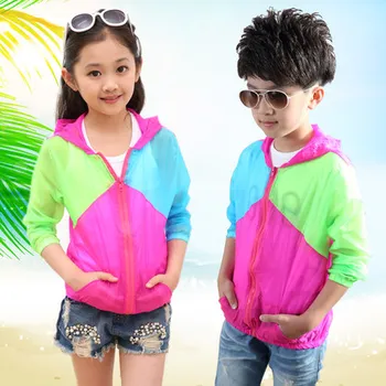 

2016 Summer Fashion Children's Boys girl Kids Stitching color Clothes Travel Long sleeveJacket Sunscreen clothing4-14T
