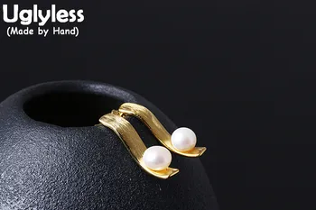 

Uglyless Genuine S925 Sterling Silver Women Dress Earrings Arc Designer Natural Pearls Studs Elegant Fine Jewelry Brincos Bijoux