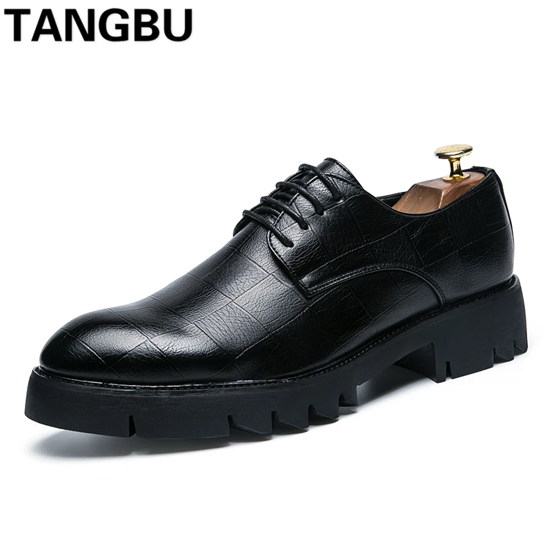 

New Arrival Pointed Toe Men Leather Shoes Lace Up Breathable Causal Men Shoes Hot Fashion Thick Sole Business Shoes Size 37-44