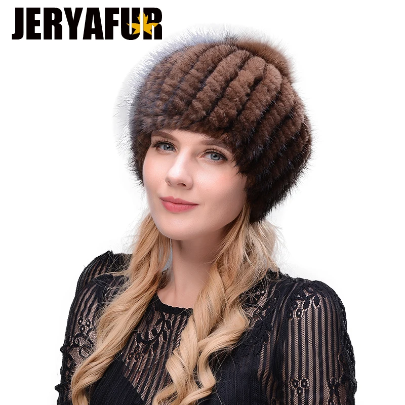 JERYAFUR настоящий натуральный норковый Меховой берет шапка зимняя женская Лыжная