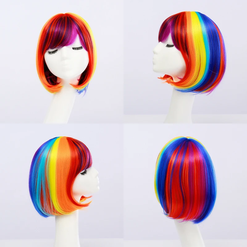 

Cheap Rainbow Bob Wig Synthetic Hair Straight Anime Cosplay Natural Short Colorful Wigs For Women Free Shipping 12inch