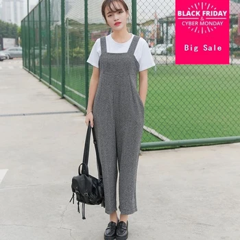 

2018 spring all-match suspenders jumpsuit female ankle length trousers high waist casual pants wide leg pants AW373