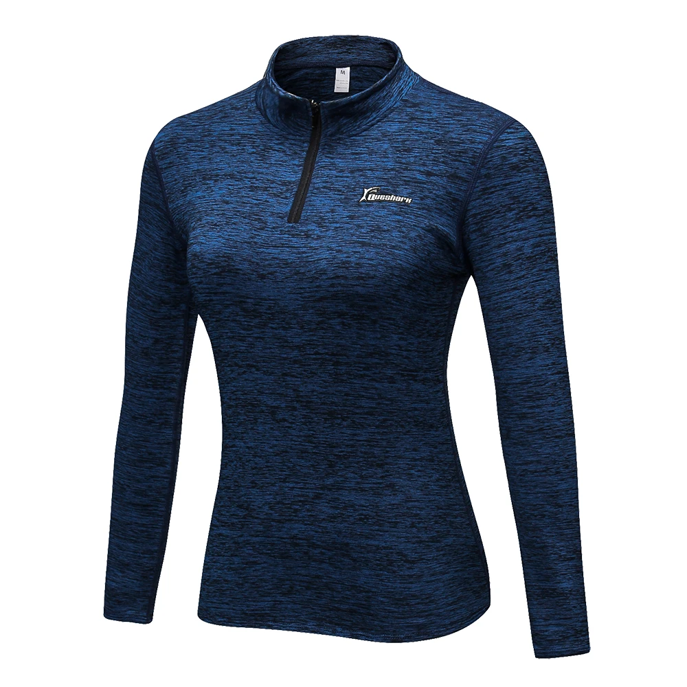 QUESHARK, женская зимняя теплая флисовая куртка для бега, рубашка для йоги, фитнеса, спортивная одежда с длинным рукавом, тренировочные плотные толстовки - Цвет: L