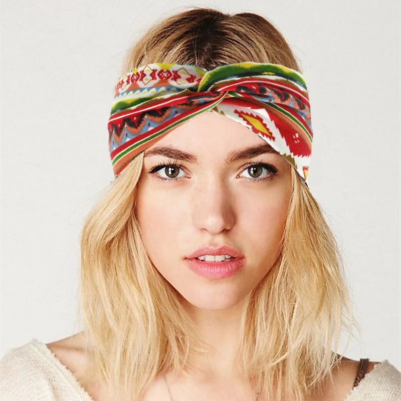 Aztec Pattern Headband Ethnic Women Boho Turban Head Wrap Party Hair