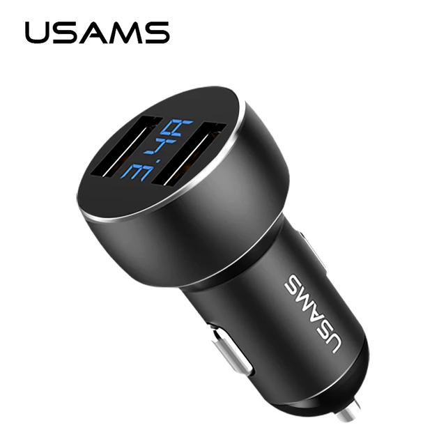 Usams Dual Usb Car Charger Digital Led Display Dc 5v 3 4a Universal Usams Dual Usb Car Charger Digital Led Display Dc 5v 3 4a Universal Phone