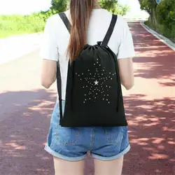 Черные уличные сумки широкий плечевой ремень звезда Стеганый рюкзак Водонепроницаемый шнурок задний карман Спортивная прогулочная