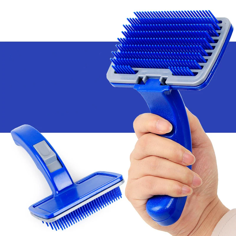 

Blue Manual Hair Removal Brush Pet Comb Rake for Medium Large Dogs Plastic Push Hair Pet Comb Button Self Cleaning Pet Products