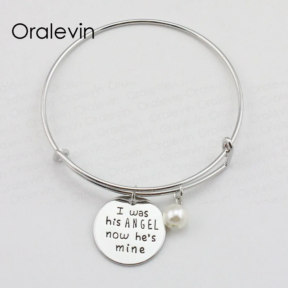 I WAS HIS ANGEL NOW HE'S MINE Inspirational Hand Stamped Engraved Charm Pendant Bracelet Bangle Gift Jewelry #LN2043B | Украшения и