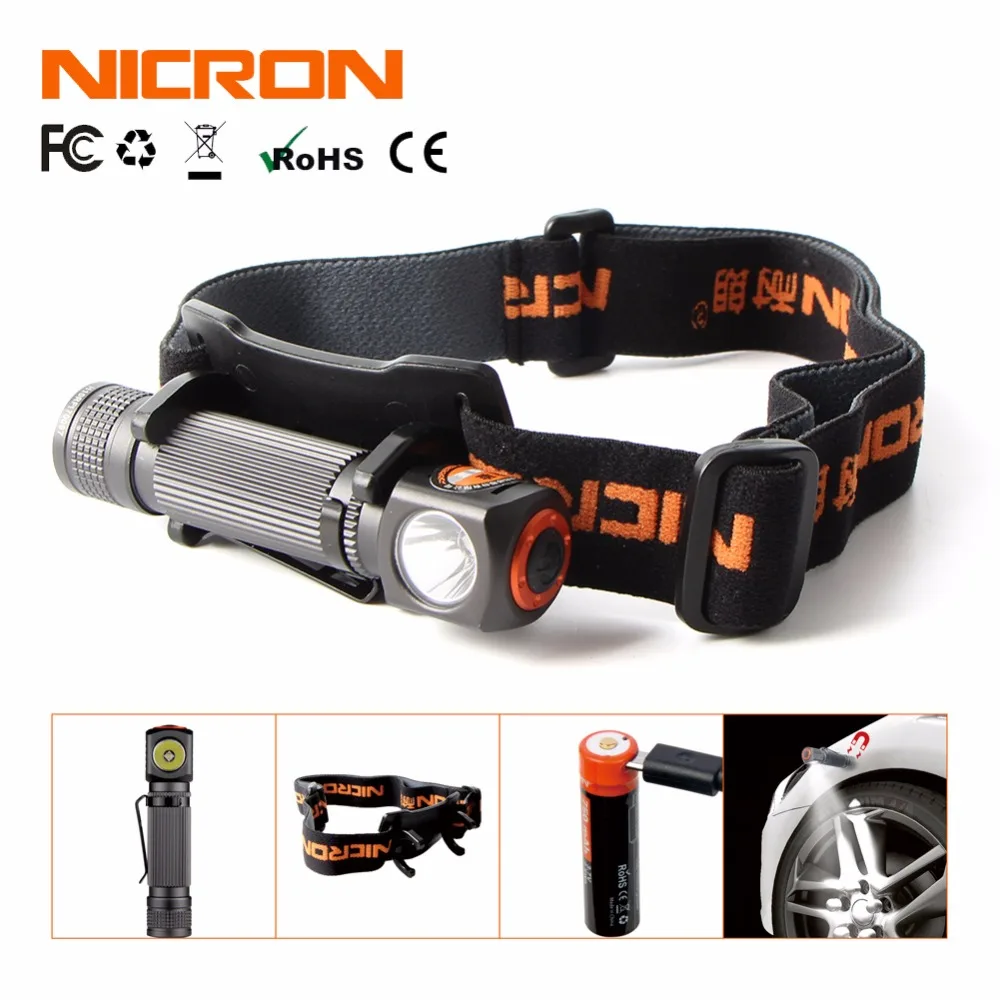 

NICRON Mini Waterproof IP65 Flashlight Headlight Rechargeable LED Headlamp 130Lm 75M Long Beam Torch Lamp For Camping H10R