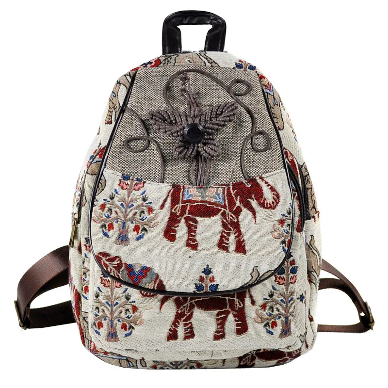 

Women's Vintage National Style Backpack Female Handmade Flax Travel Bagpack Teenager Girls Cartoon School Book Bag 2018 New Hot