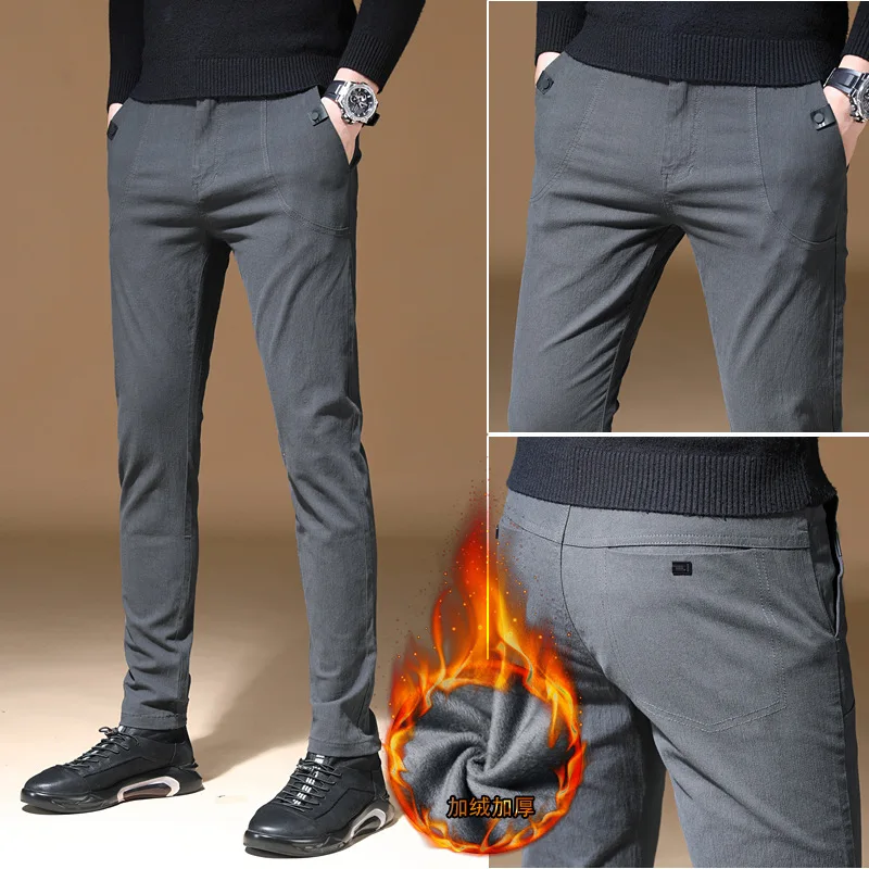 ICPANS Warm Fleece Winter Pants Men Black Casual Pants Male Clothing