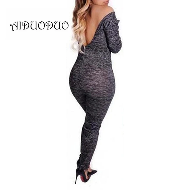 Women Backless Jumpsuits Long Sleeve Bodycon Rompers